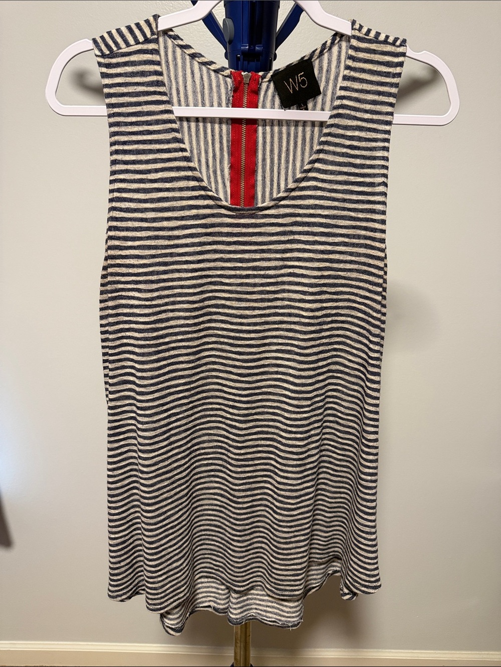 W5 Navy and White Striped Tank with Red Back Zip Detail